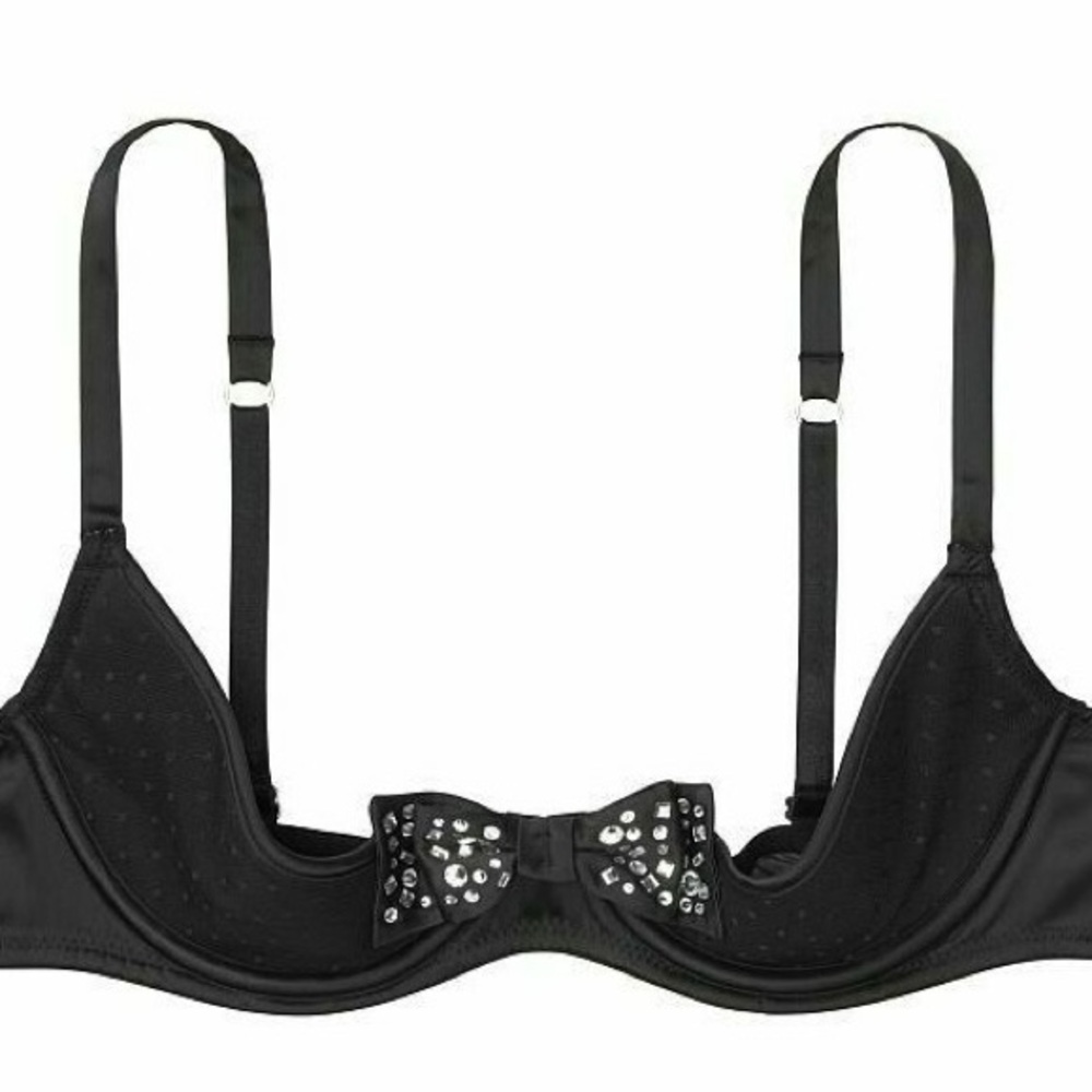 Victoria’s Secret mesh rhinestone bow cutout lingerie bralette bra 34DD
